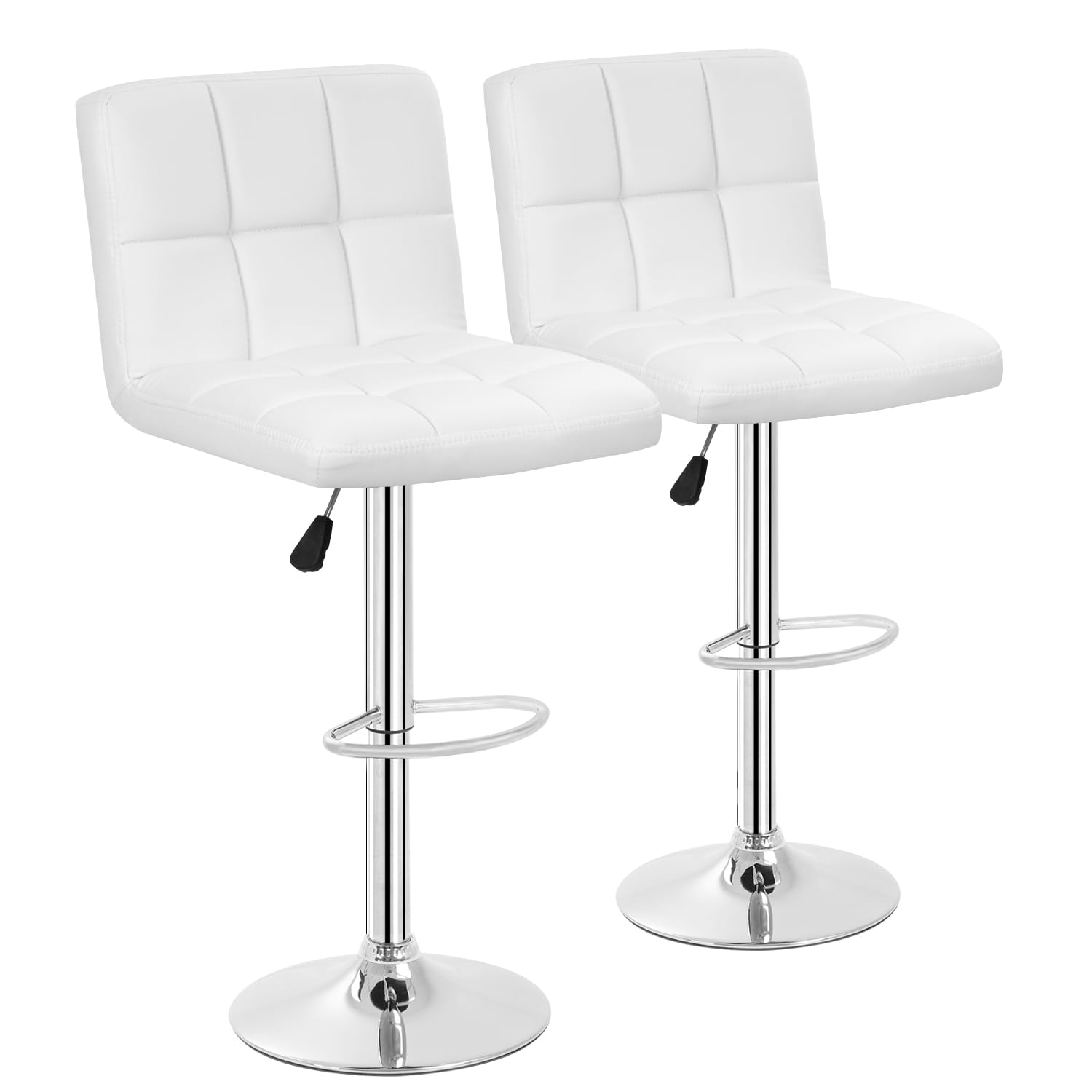 BestOffice Bar Stools Set of 2, Adjustable PU Leather Swivel Barstools, Modern Counter Stools with Back and Footrest, Counter Height Barstools for Bar, Kitchen and Dining Room