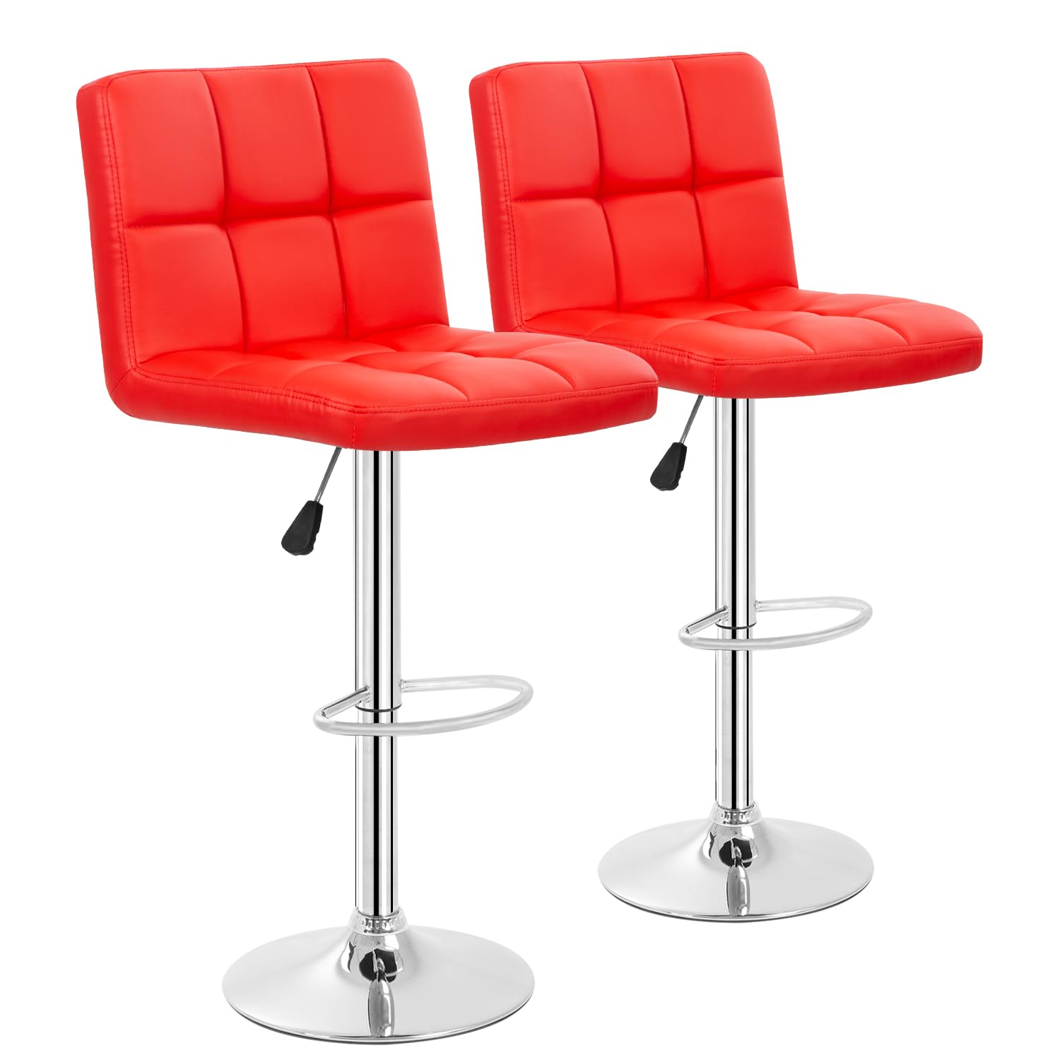 BestOffice Bar Stools Set of 2, Adjustable PU Leather Swivel Barstools, Modern Counter Stools with Back and Footrest, Counter Height Barstools for Bar, Kitchen and Dining Room